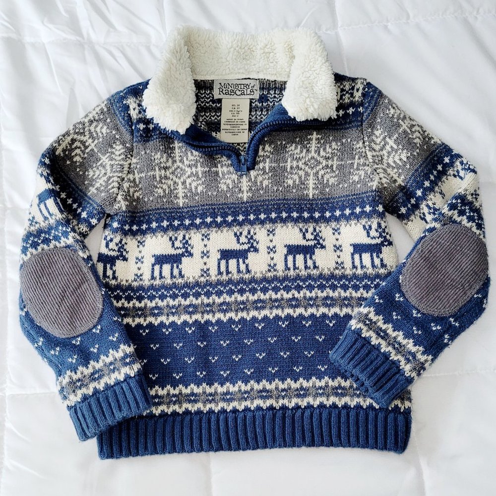 Fair isle sweater w/ sherpa neckline 3T